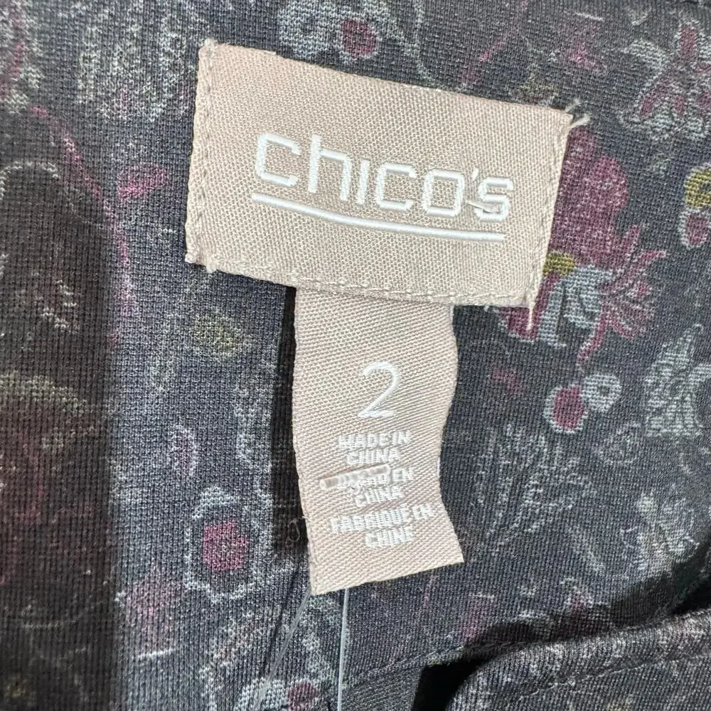 Chico's Floral Open Front Blazer Jacket Women 2 L Black‎ Officecore Career NWT